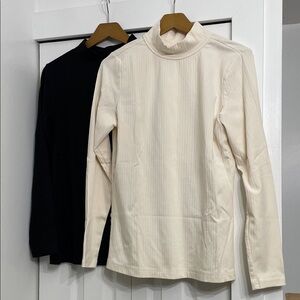 Black and Cream Long Sleeve Turtleneck Tops